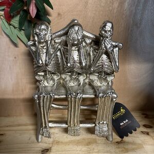 Halloween Skeletons Hear Speak See No Evil Silver Heavy 4lb Tabletop Decor